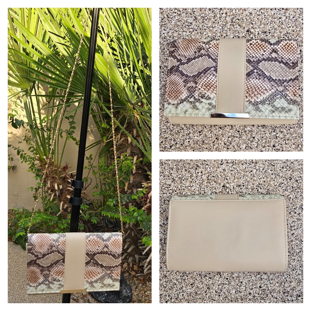 NWT Cruise Club Small Beige Clutch/Crossbody with Textured Snake Print Design